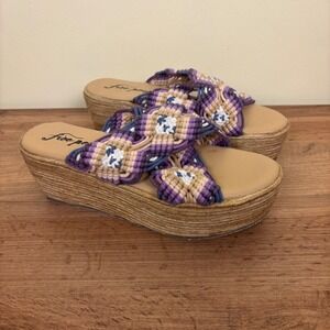 FREE PEOPLE Highline Platform Slide Sandal Purple/Tan Women Size 39 Casual Wedge